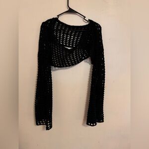 Black Mesh Crop Top Sweater